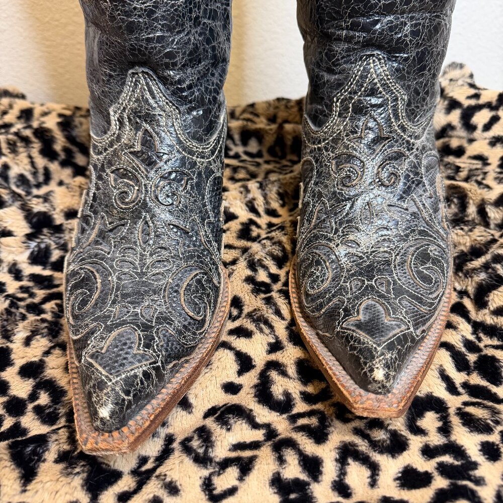 COWBOY BOOTS BLACK LTHR W/LIZARD INLAY 8.5 CORRAL POINTED WESTERN countrycore - Picture 7 of 15